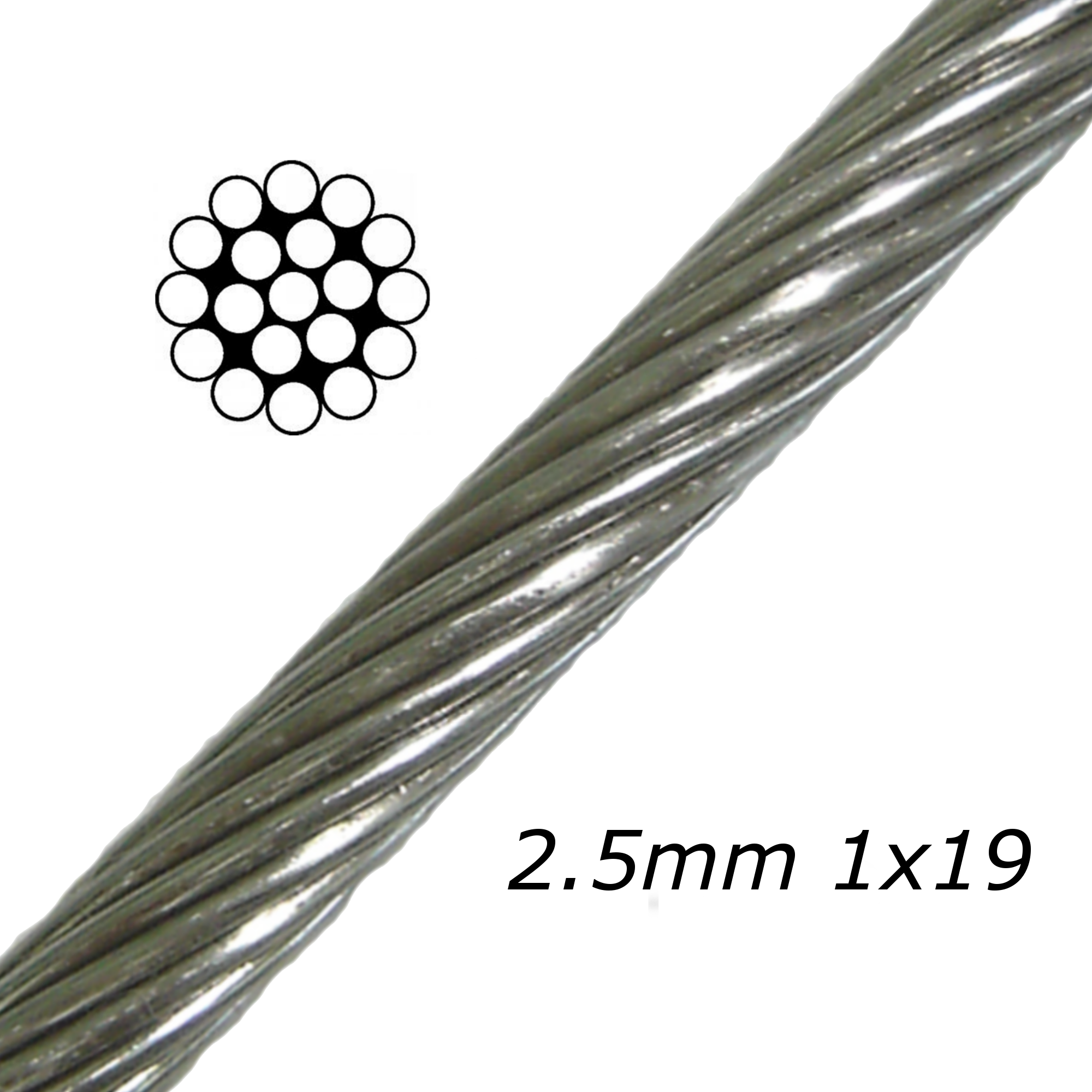 2.5mm Stainless Steel Cable 1x19